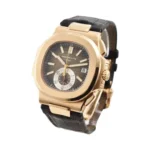 patek-philippe-nautilus-rose-gold-black-dial-leather-replica-watch