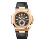 patek-philippe-nautilus-rose-gold-black-dial-leather-replica-watch